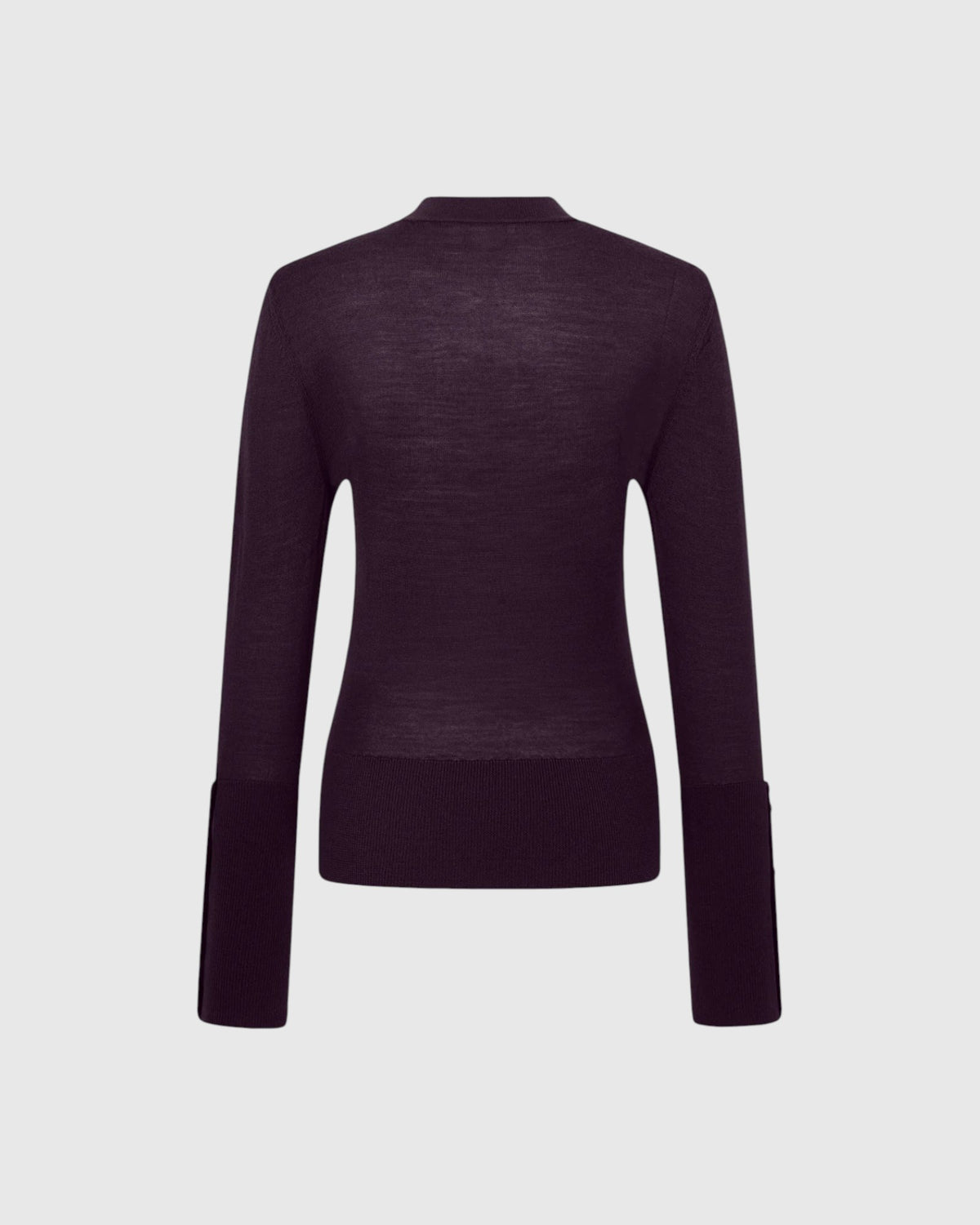 Rabanne Ajourpullover in Aubergine mit langen Ärmeln und breitem Saumbund von hinten