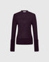 Rabanne Ajourpullover in Aubergine mit Rundhalsausschnitt und Schmuckknöpfen an den Ärmeln von vorne