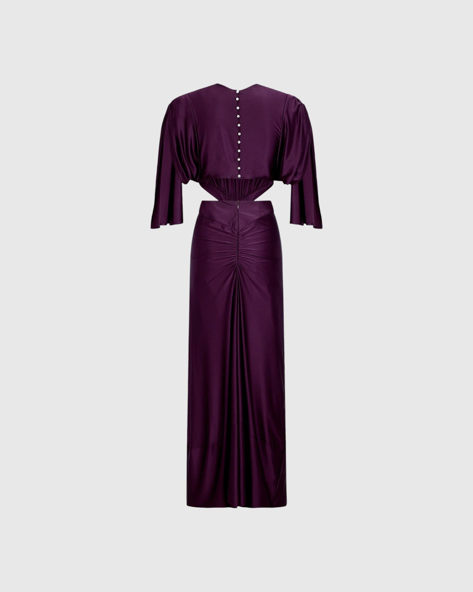 Rabanne Jerseykleid mit Ring in Magenta Purple von hinten als Freisteller