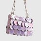 Rabanne Nano 1969 Schultertasche in Lila mit Kette als Freisteller