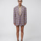 Rabanne karierter Blazer Lila im Styling mit passendem Minirock