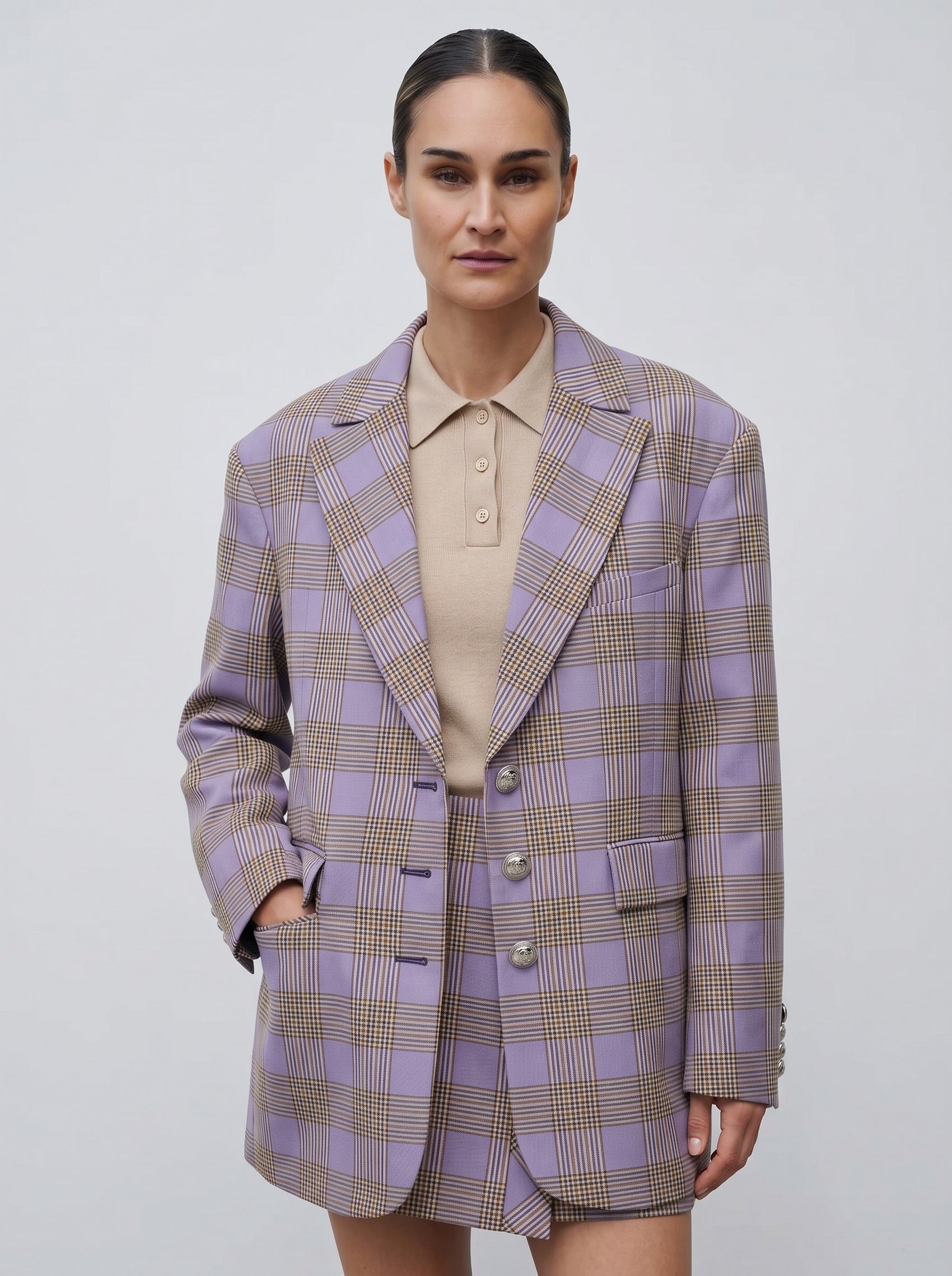 Karierter Blazer Lila