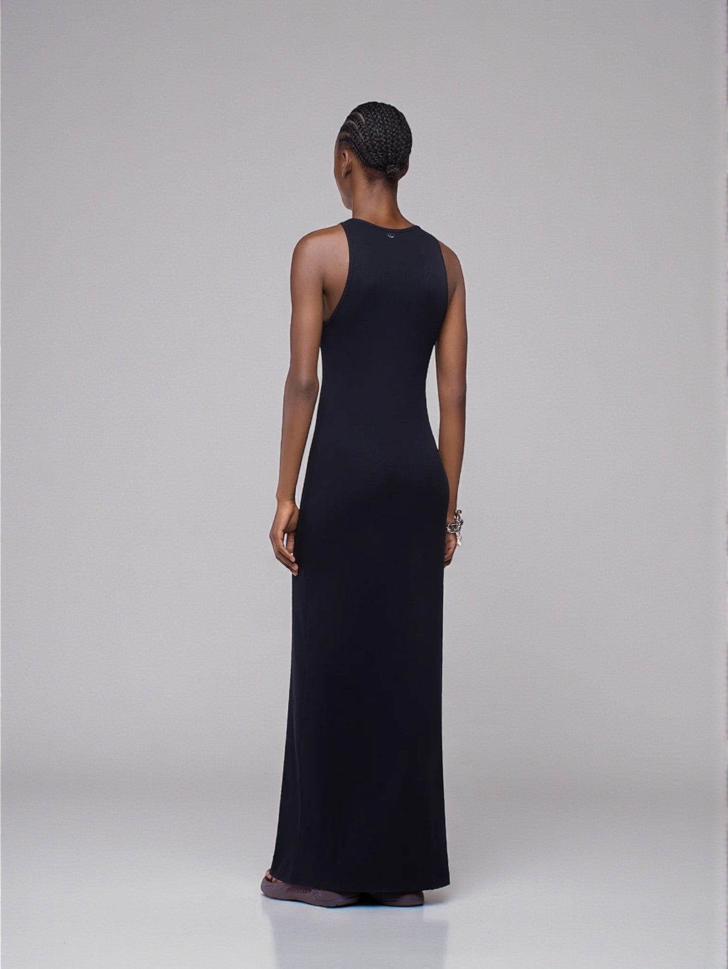 Maxikleid mit Palmenstickerei Schwarz