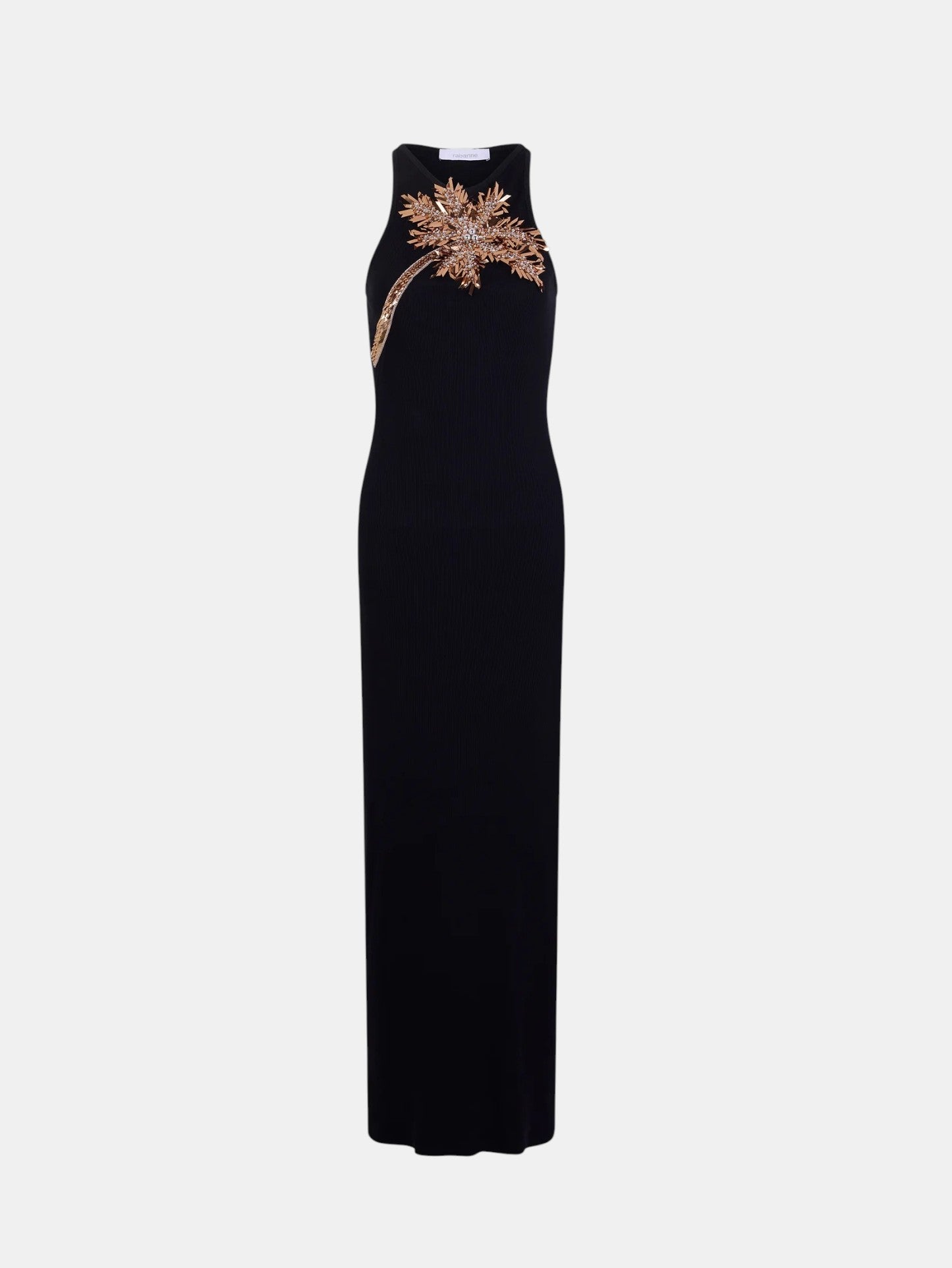 Maxikleid mit Palmenstickerei Schwarz