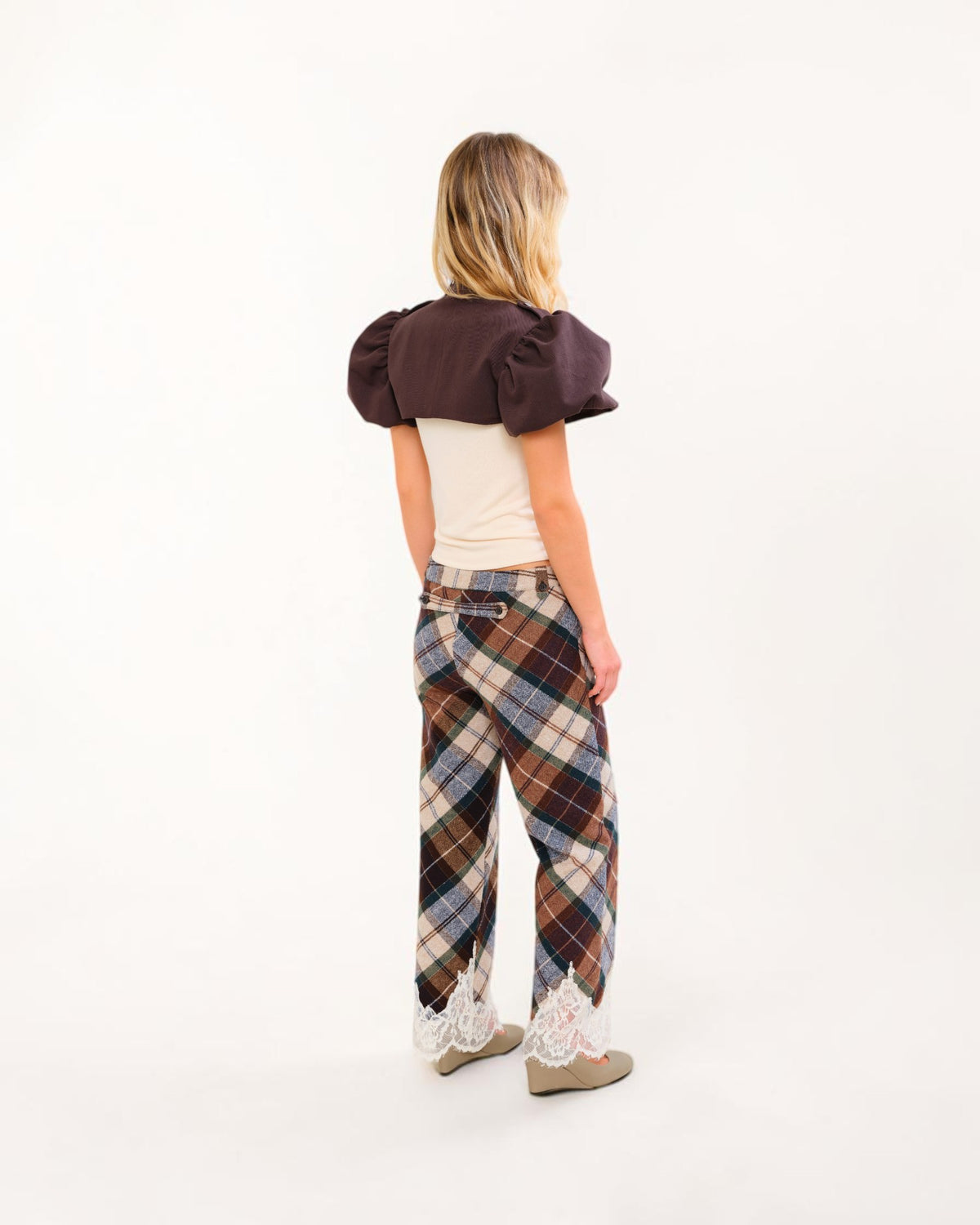 Vivienne pants with lace-trimmed hems