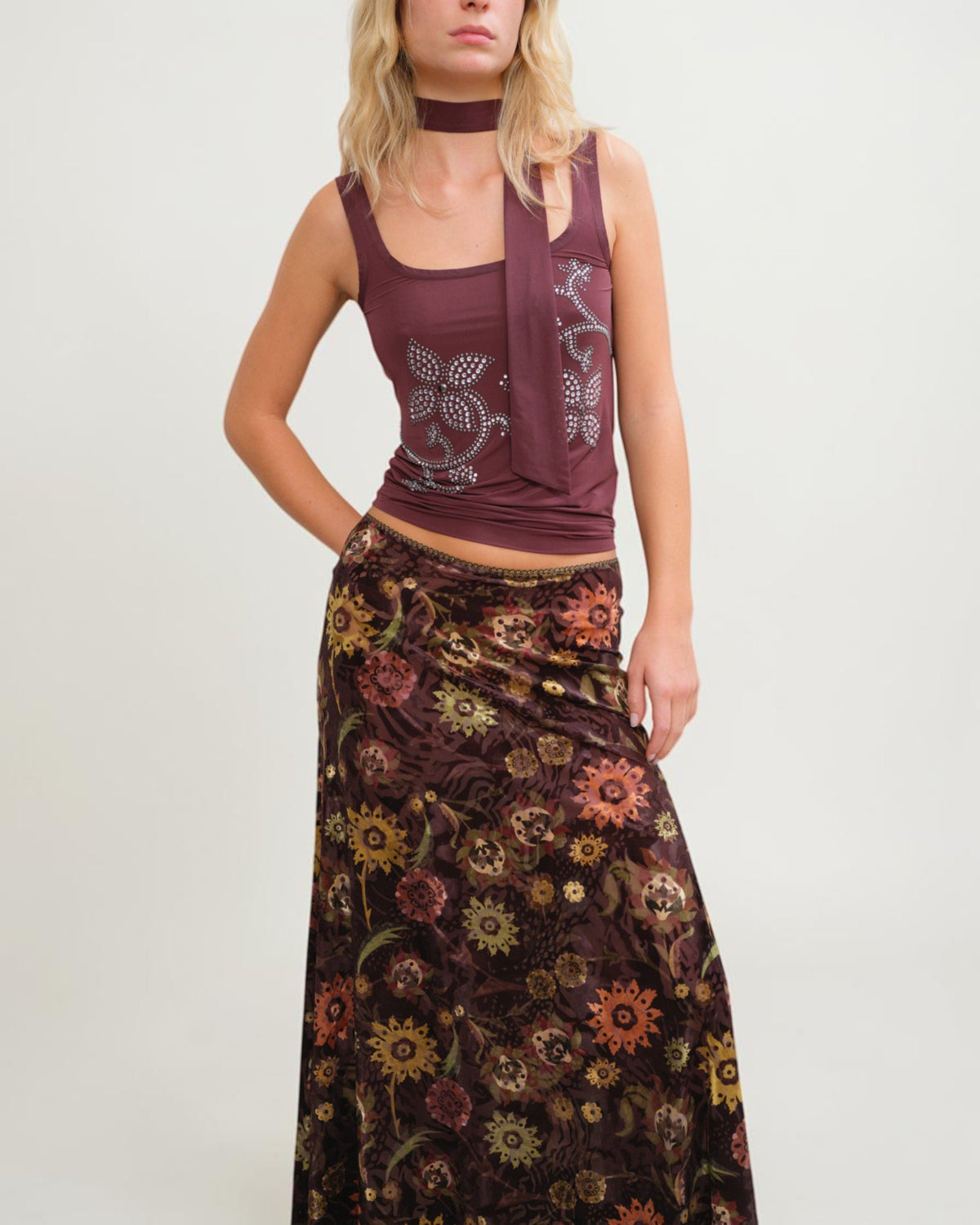 Siny floral-print midi skirt