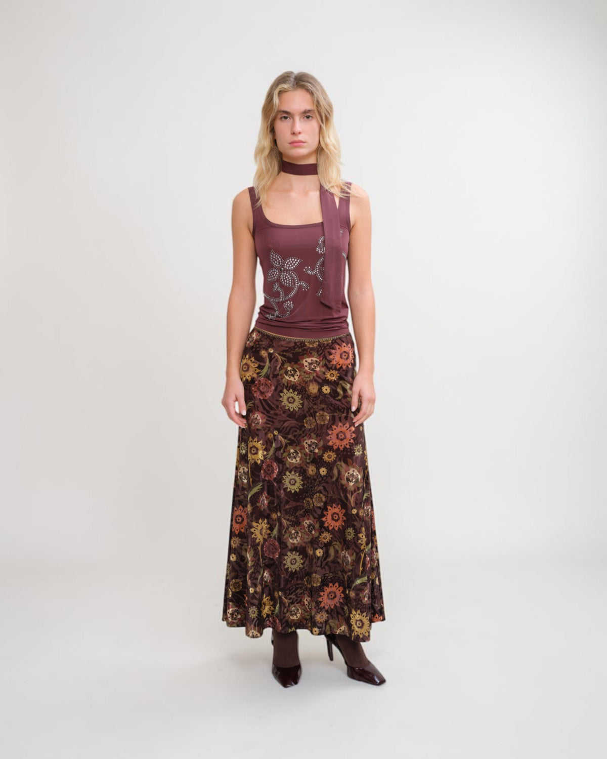 Siny floral-print midi skirt