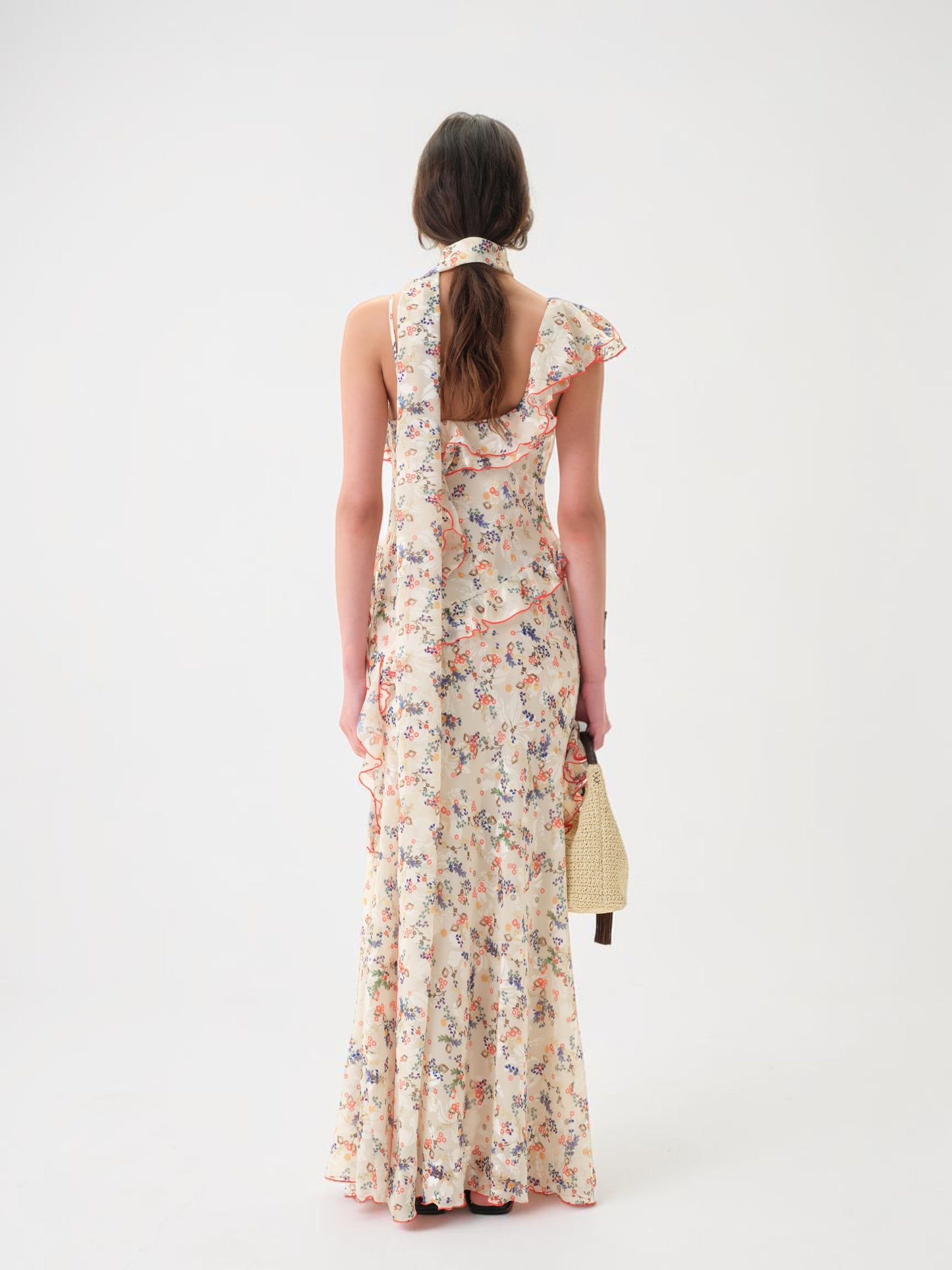 Maxikleid aus Devoré-Chiffon Creme