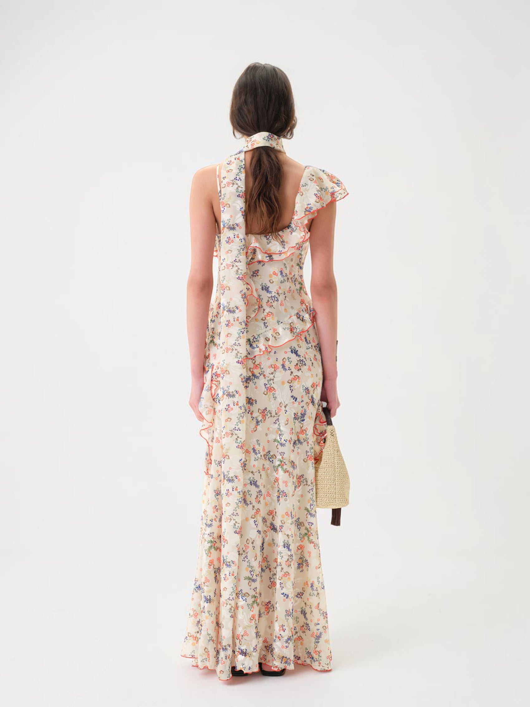 Maxikleid aus Devoré-Chiffon Creme