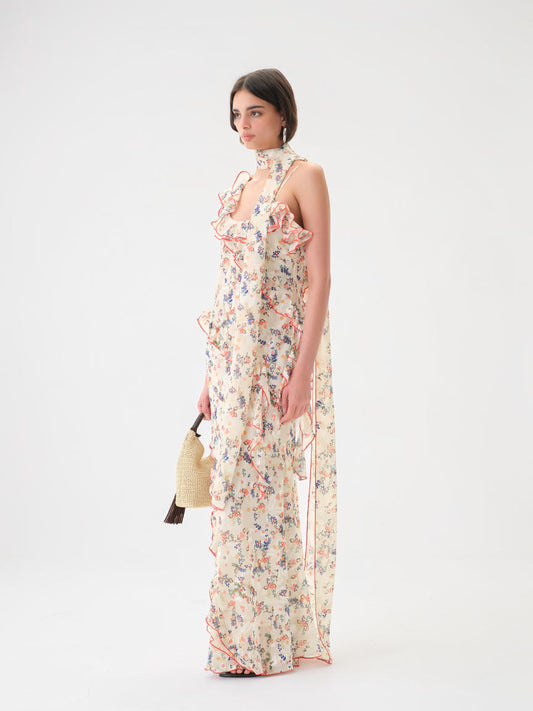 Maxikleid aus Devoré-Chiffon Creme