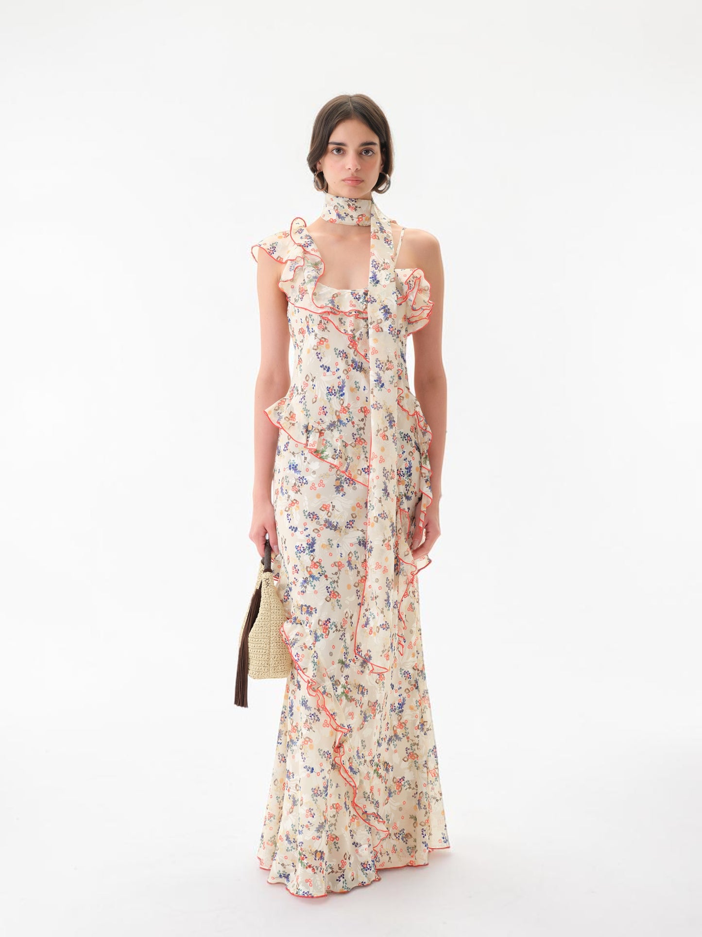Maxikleid aus Devoré-Chiffon Creme
