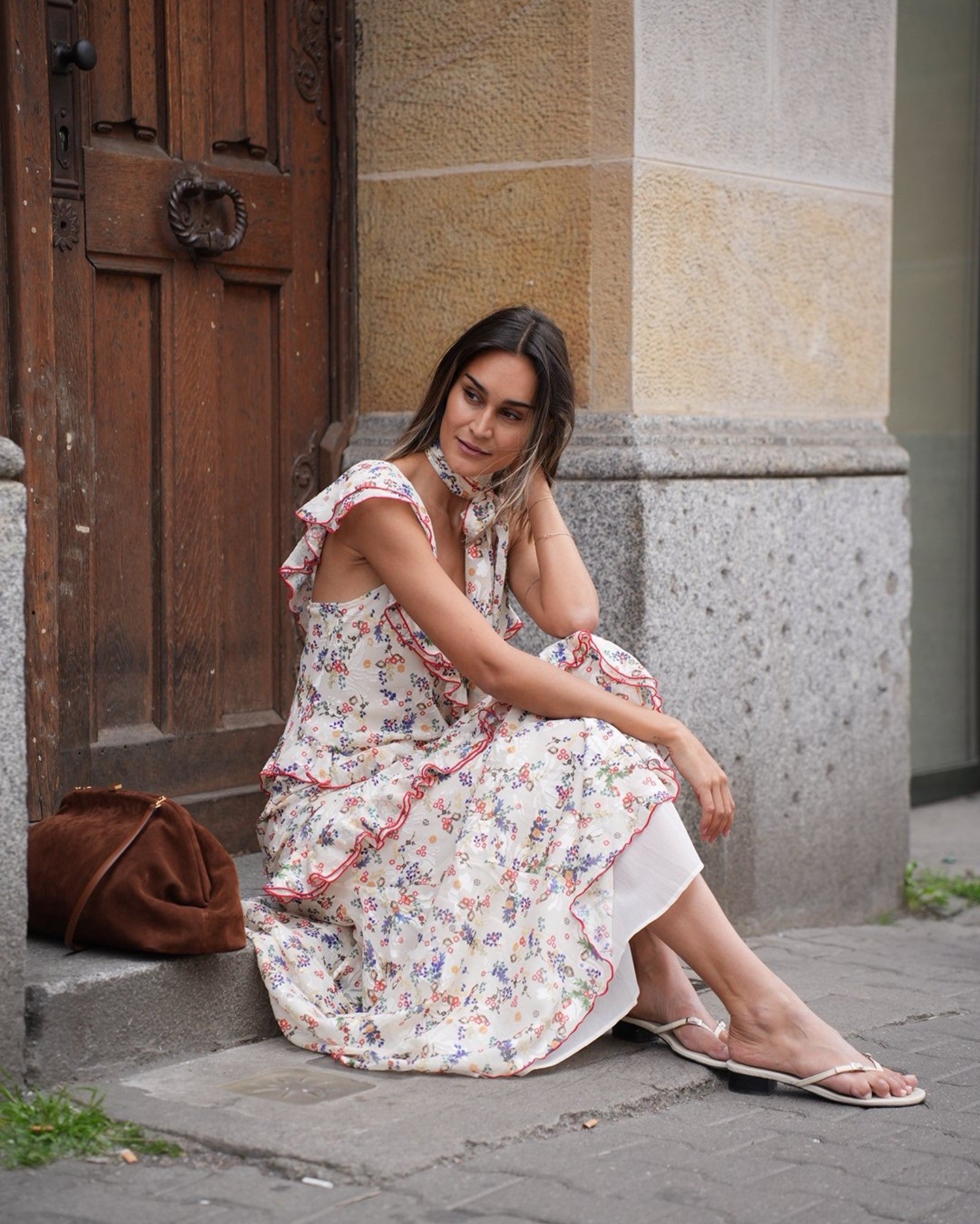 Siedrés Maxikleid aus Devoré-Chiffon in Creme im sitzenden Styling