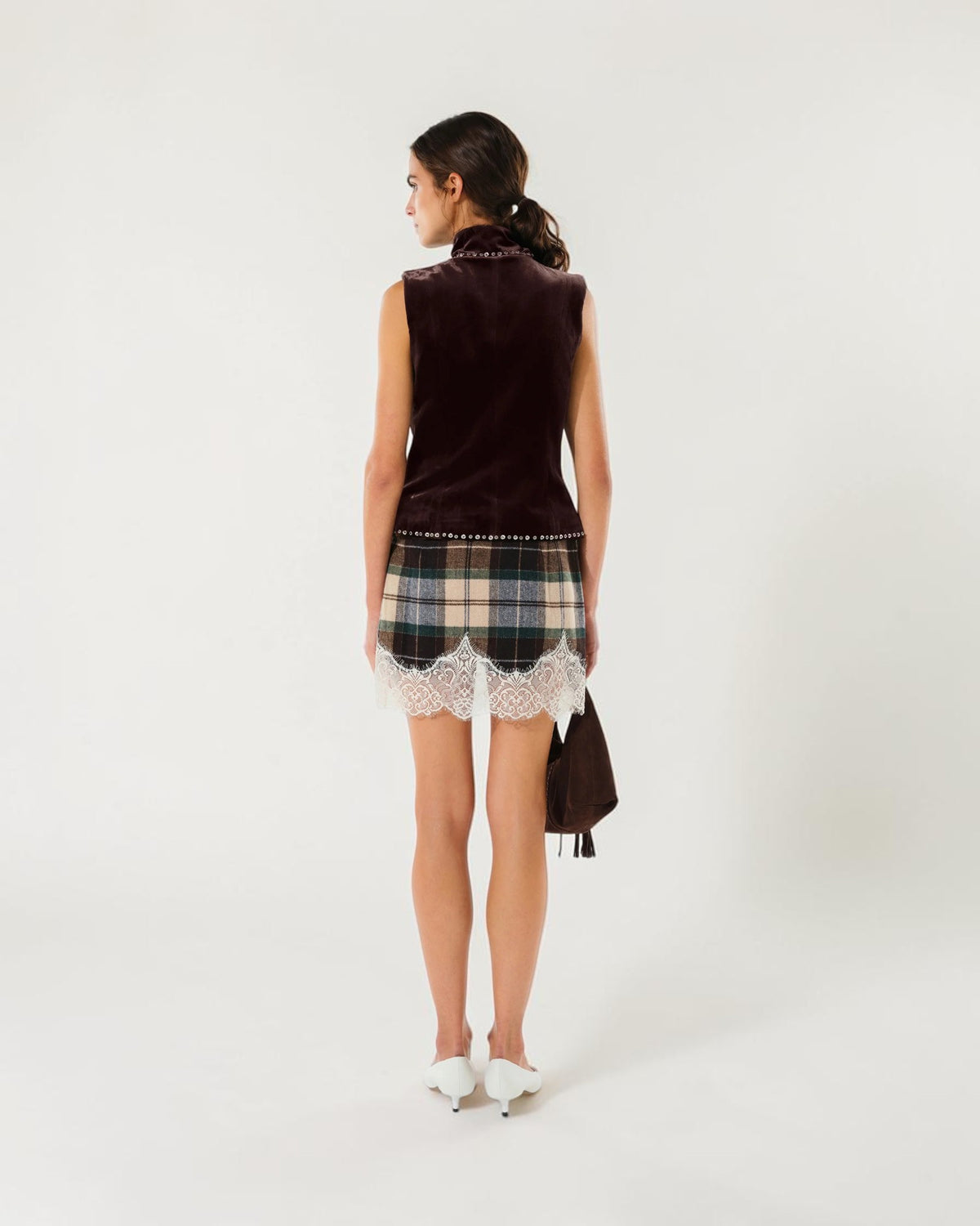 Vexa studded velvet vest brown