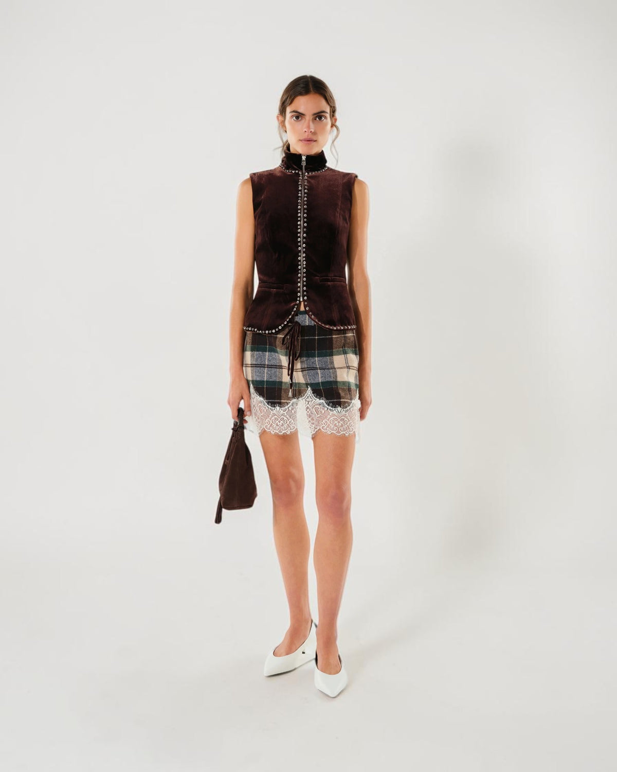 Vexa studded velvet vest brown