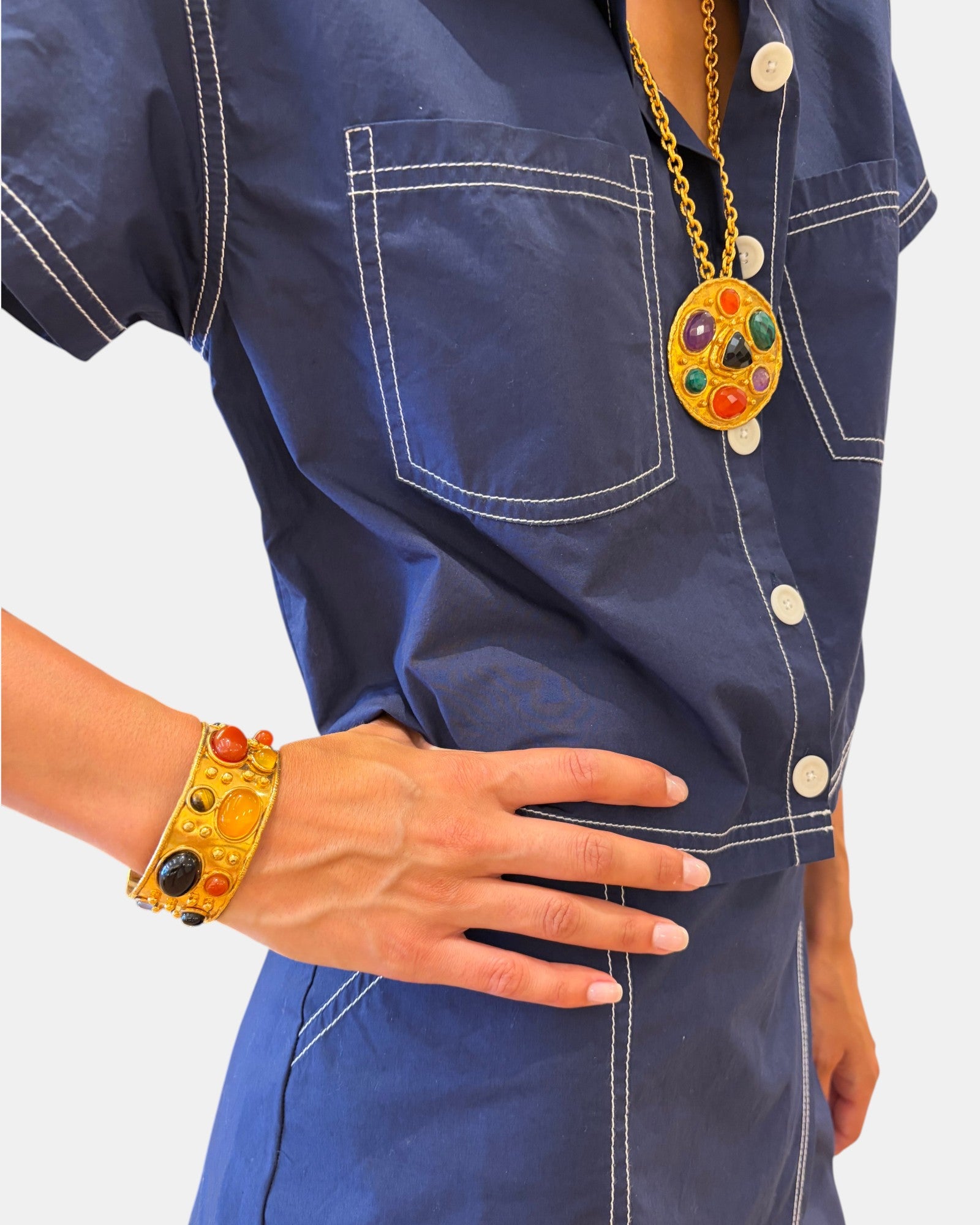 Statement-Kette mit multicolor Anhänger Gold