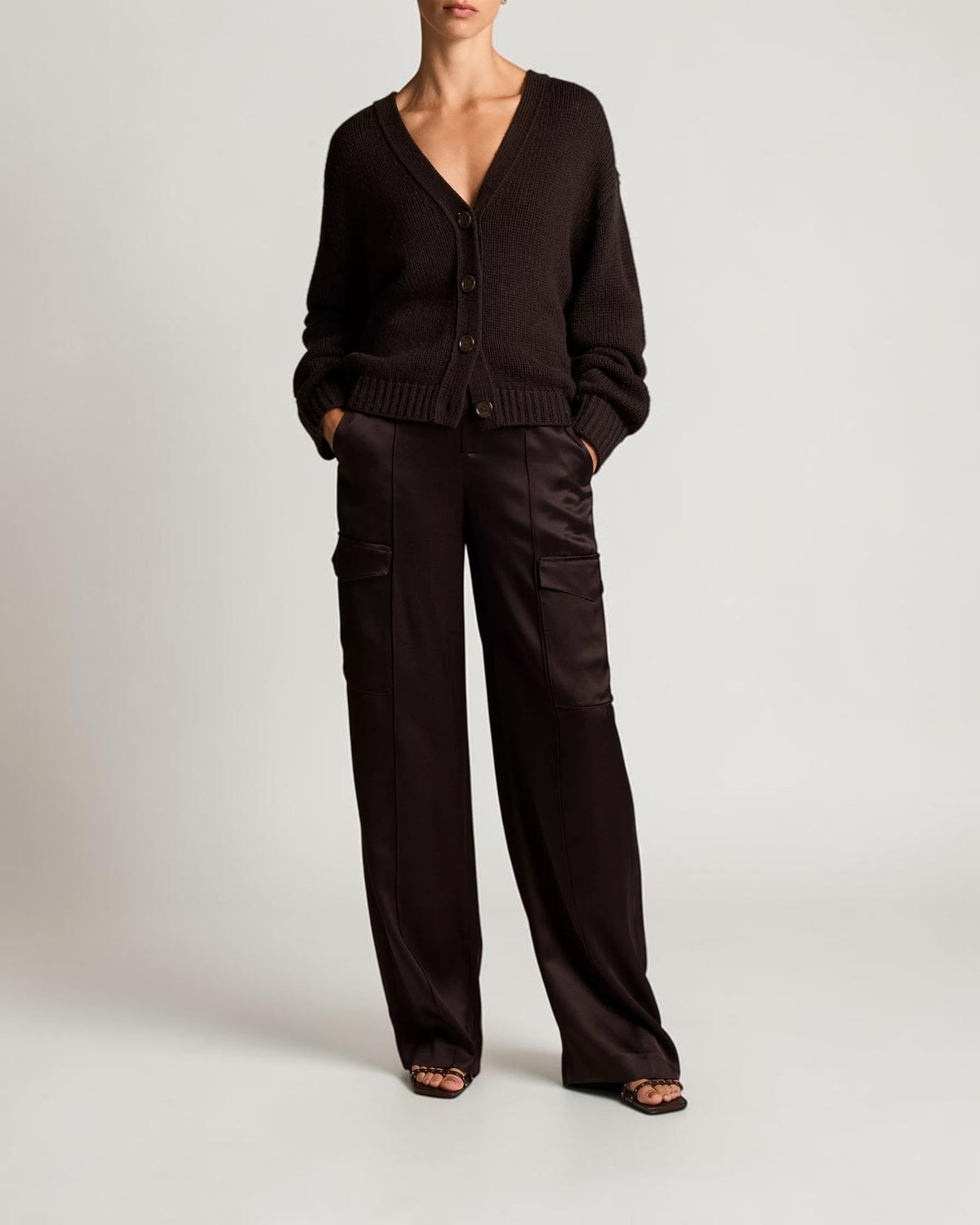 Boxy Woll-Cashmere Cardigan Braun