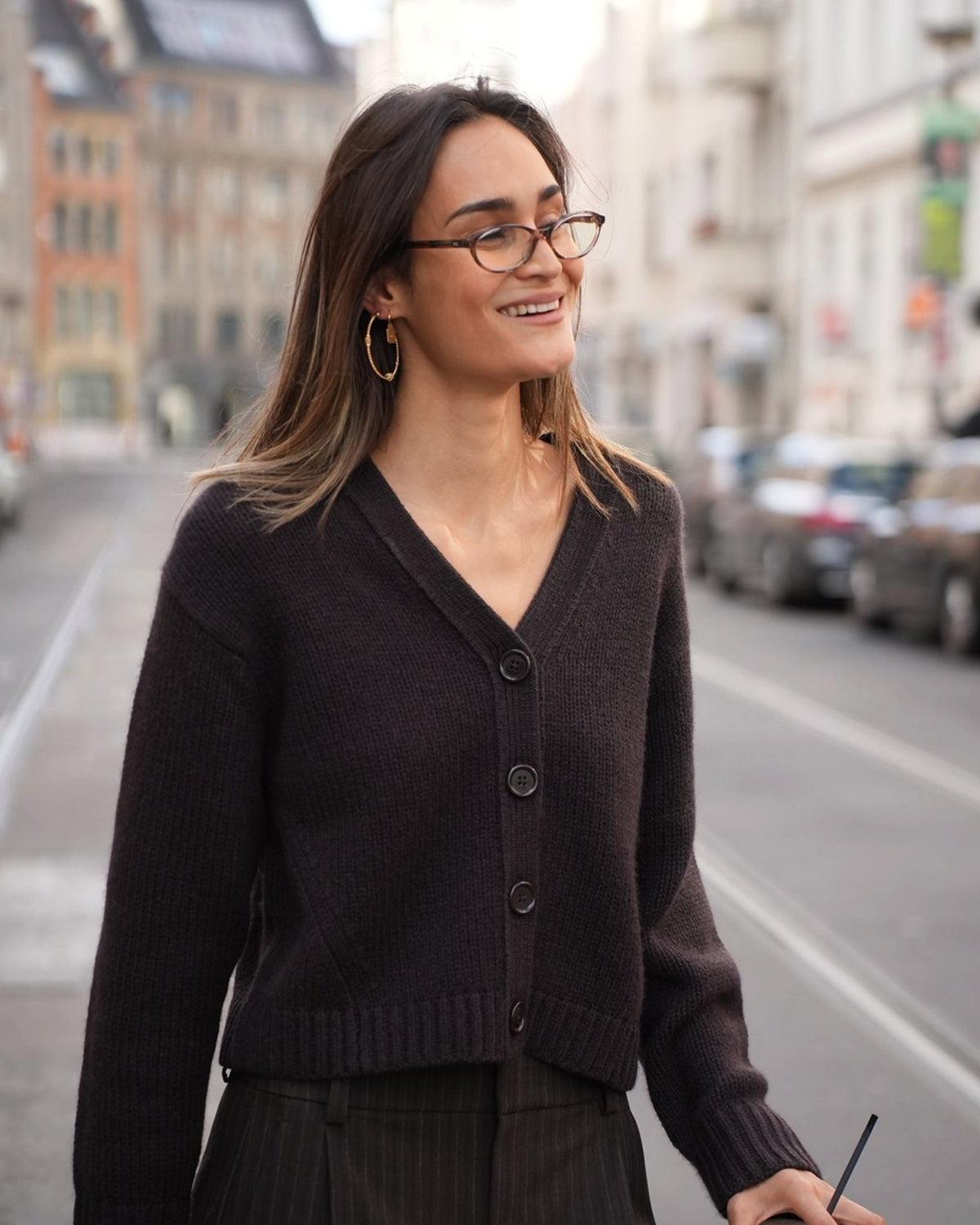 Boxy Woll-Cashmere Cardigan Braun