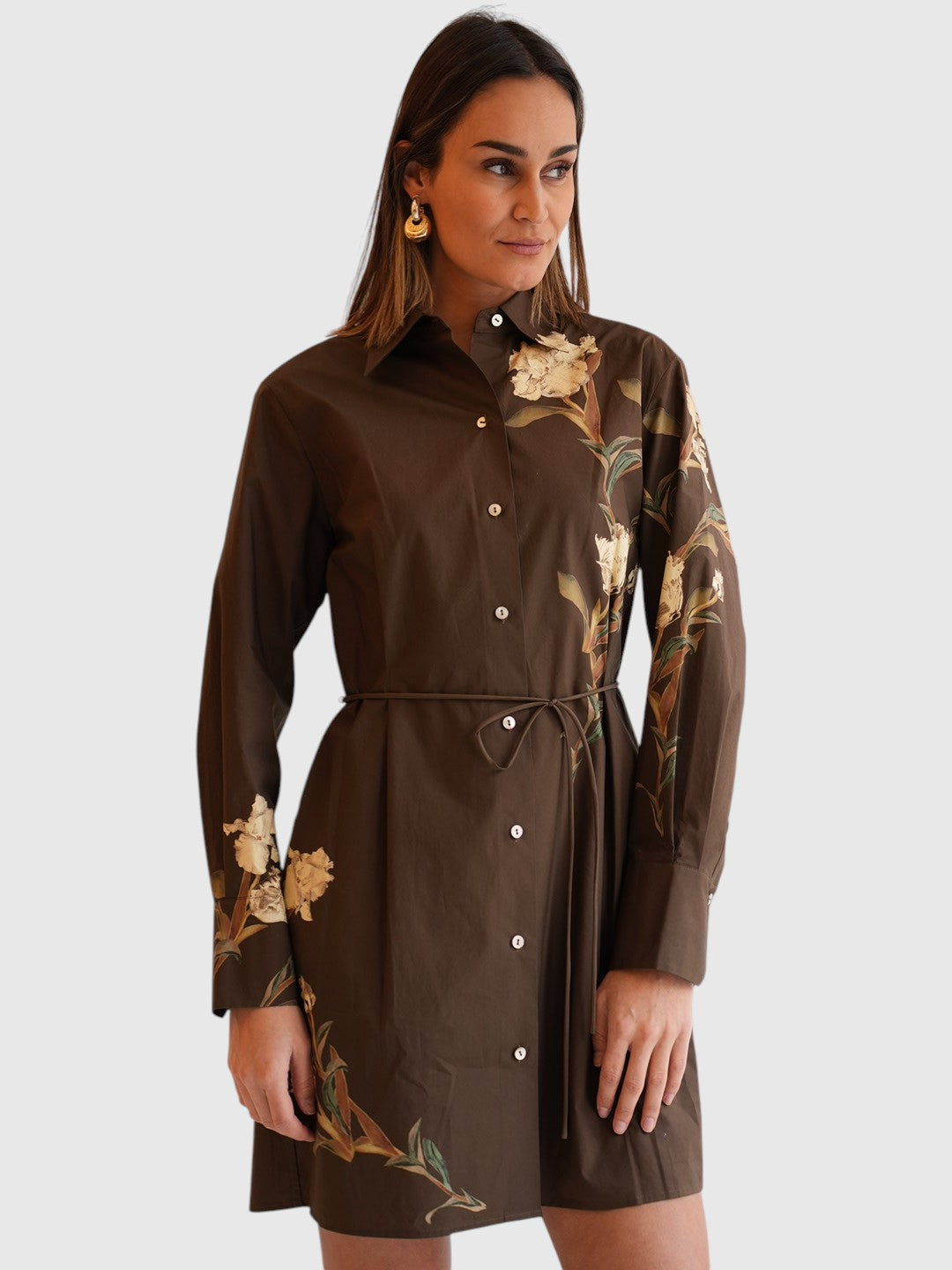 Iris Cotton Shirt Dress Brown
