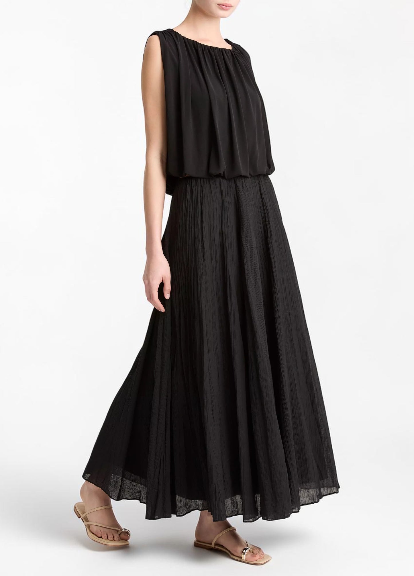 Plissé Maxi Rock Schwarz