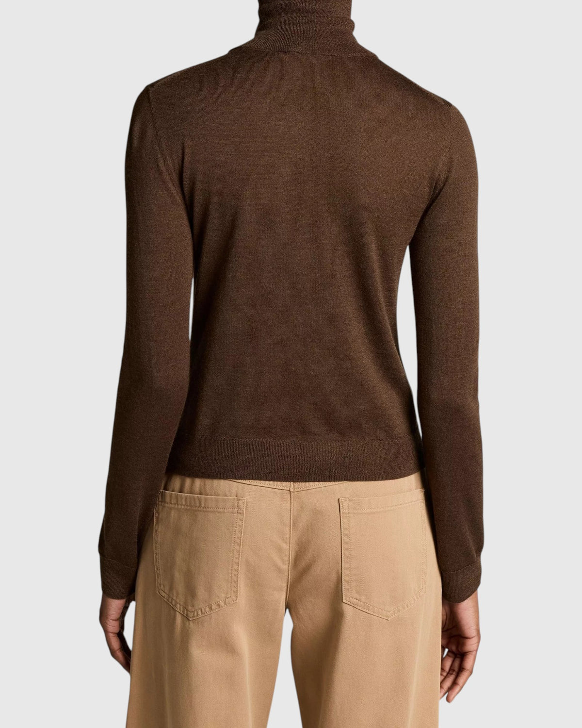 Vince Rollkragenpullover Cashmere-Seide Braun – Detail von hinten getragen