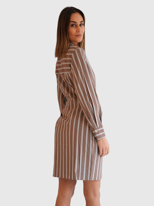 Striped Wrap Dress Brown Multi