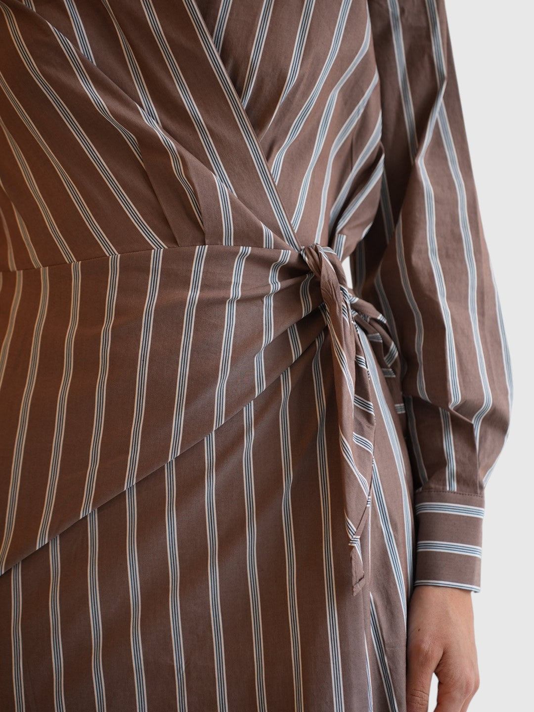 Striped Wrap Dress Brown Multi