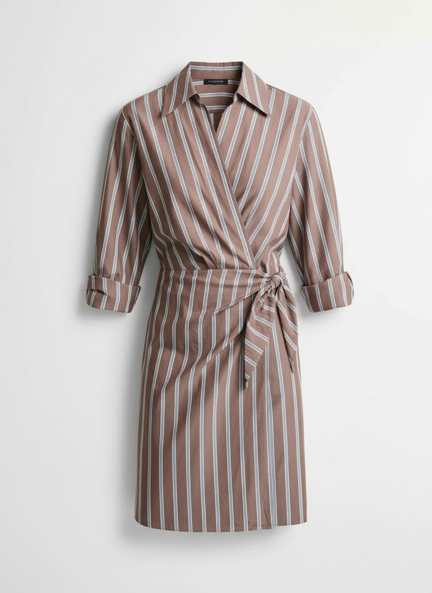 Striped Wrap Dress Brown Multi