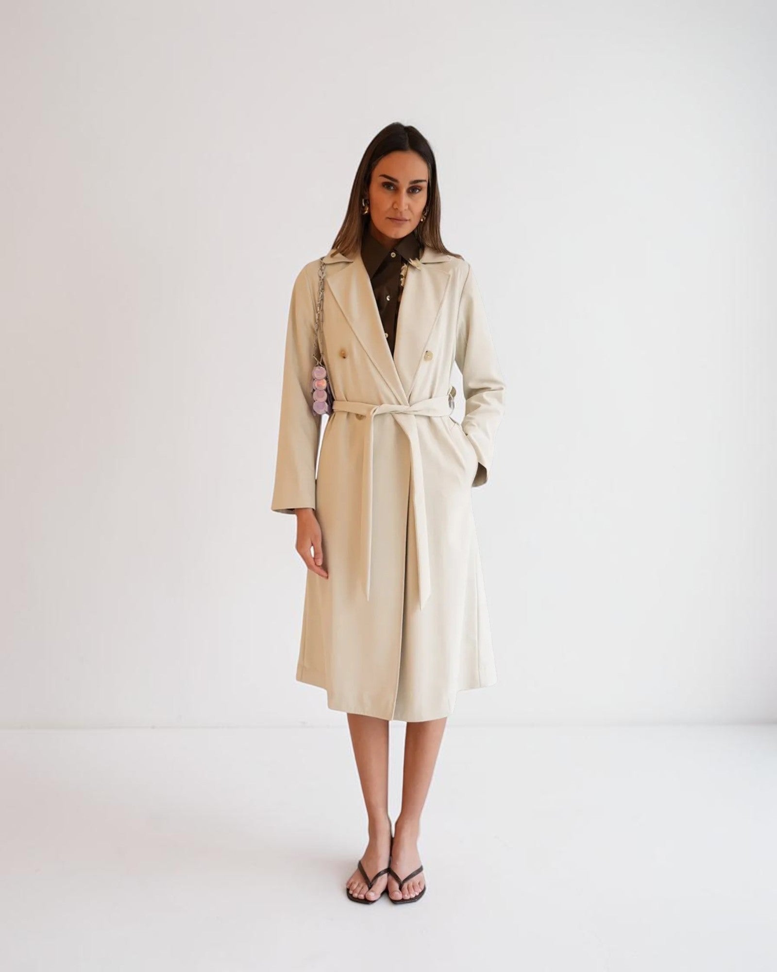 Drapierter Trenchcoat in French Beige