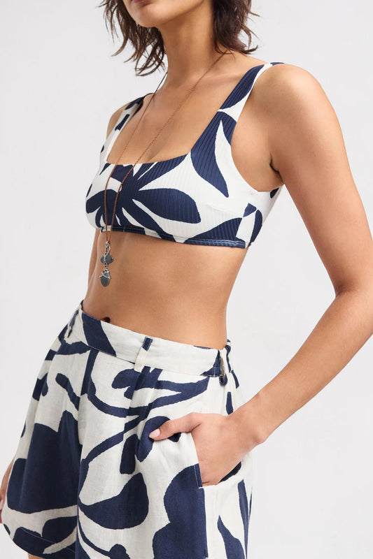 Leinen Shorts Night Flower