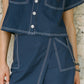 Ashley Cropped Hemdbluse Blau