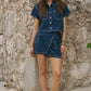 Ashley Cropped Hemdbluse Blau