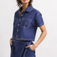 Ashley Cropped Hemdbluse Blau