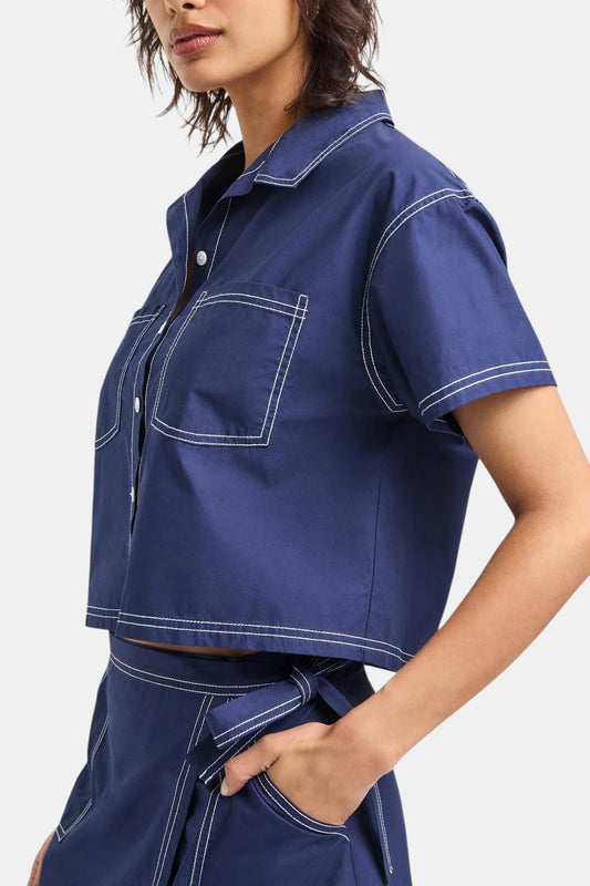 Ashley Cropped Hemdbluse Blau