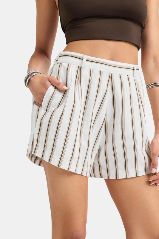 Leinen-Baumwollshorts Earth Stripe