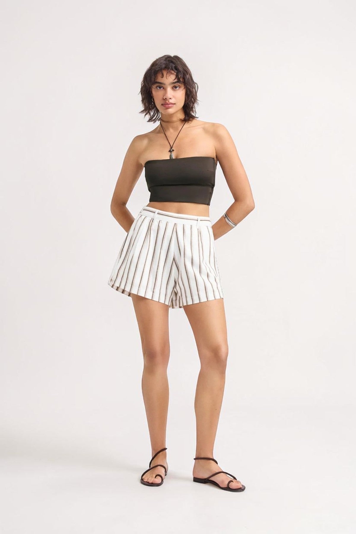 Leinen-Baumwollshorts Earth Stripe