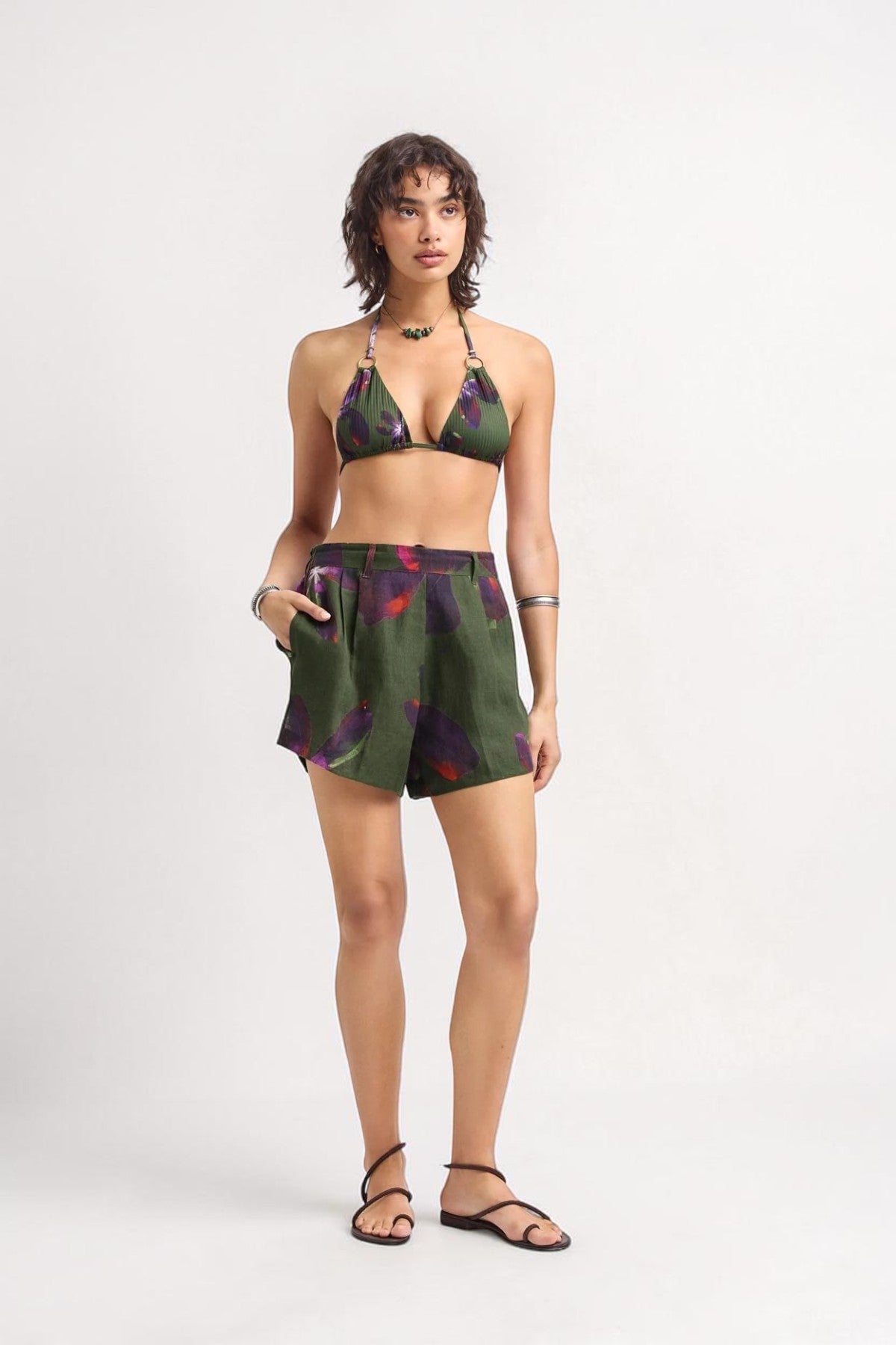 Leinen Shorts Watercolor Orchid